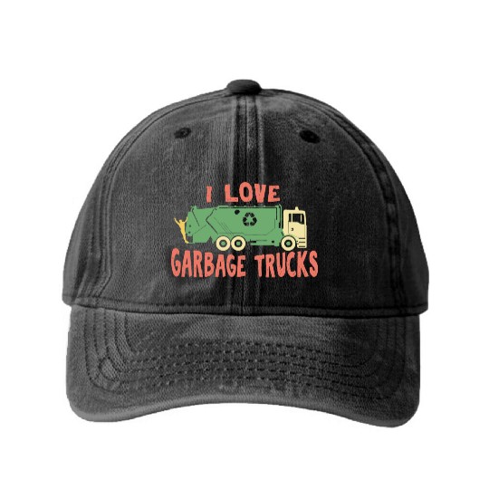 I love garbage trucks Washed Denim Baseball Caps