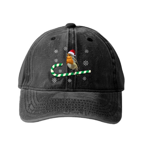 Robin Bird Watching Redbreast Birding Christmas Washed Denim Baseball Caps
