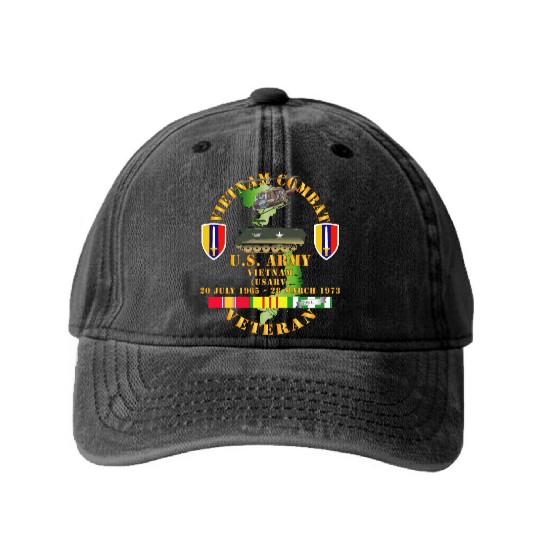 Army Vietnam Combat Veteran US Army Vietnam USARV Washed Denim Baseball Caps