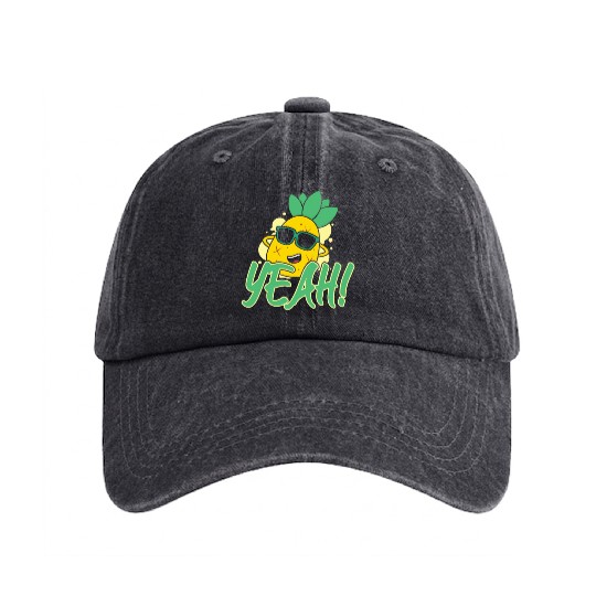 Yeah Relaxed Chill Pineapple Washed Denim Baseball Caps