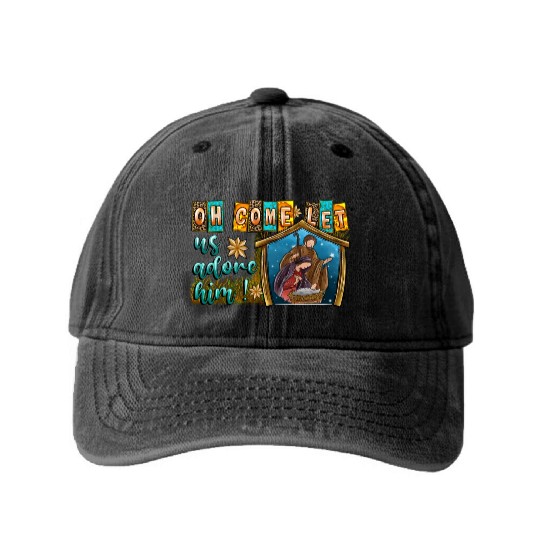 Oh Come Let Us Adore Him Washed Denim Baseball Caps