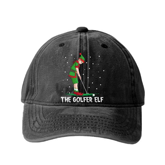 The Golfer Elf Golf Christmas Golfing Washed Denim Baseball Caps