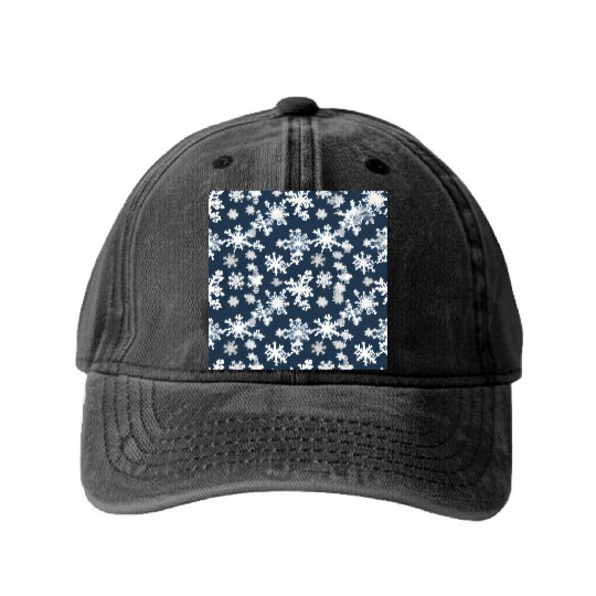 Snow pattern on navy blue background Washed Denim Baseball Caps