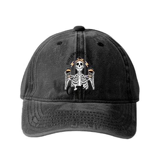 Skeleton Drink Tired Mom needs Coffee Washed Denim Baseball Caps