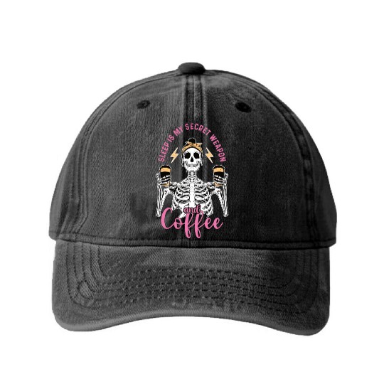 Skeleton Drink Tired Mom needs Coffee Washed Denim Baseball Caps
