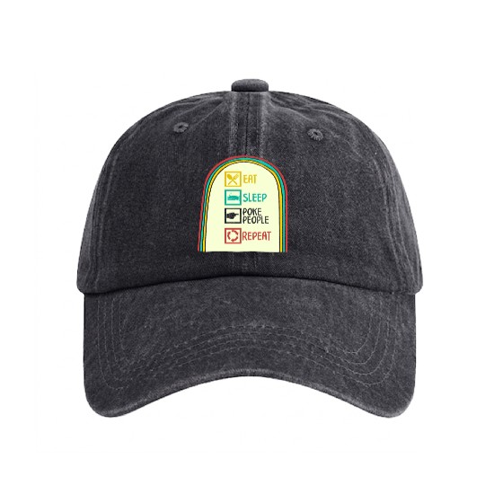 Acupuncture Washed Denim Baseball Caps, Eat Sleep Poke People Repeat