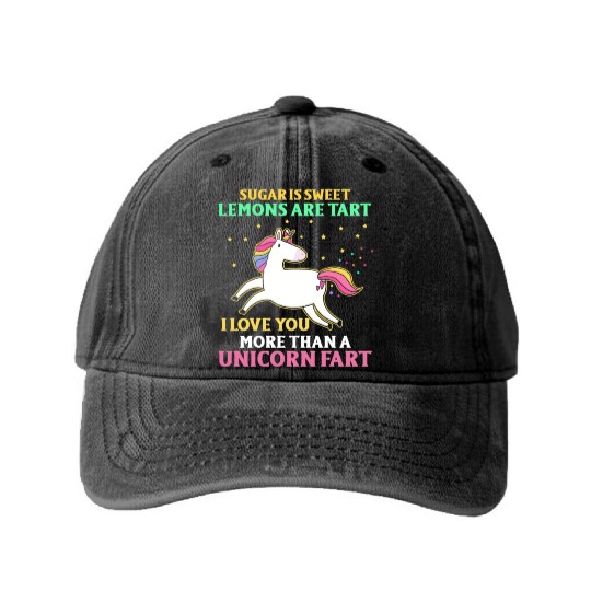 Sugar Sweet Lemon I Love You More Than Unicorn Far Washed Denim Baseball Caps