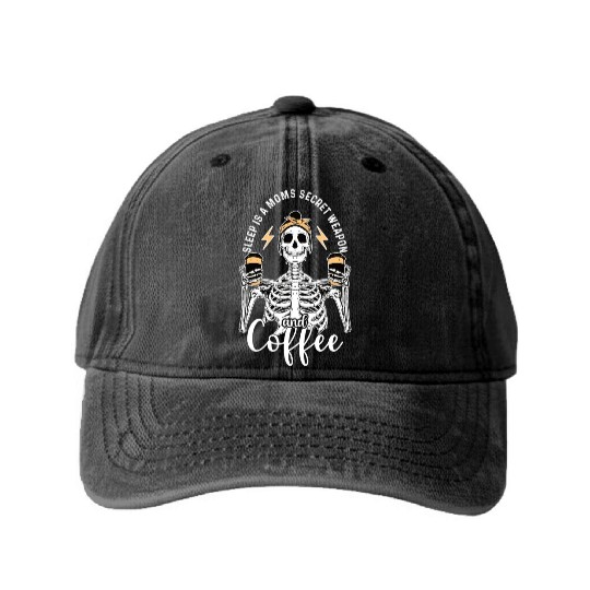Skeleton Drink Tired Mom needs Coffee Washed Denim Baseball Caps