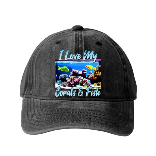 Saltwater aquarium coral fish Washed Denim Baseball Caps