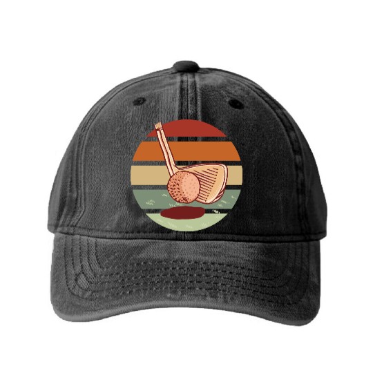 Retro sunset golf Washed Denim Baseball Caps