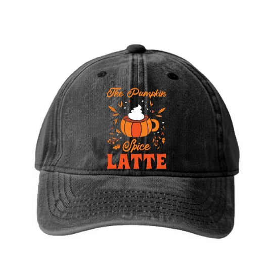 Pumpkin Spice Latte Halloween Coffee Lover Tarot Washed Denim Baseball Caps