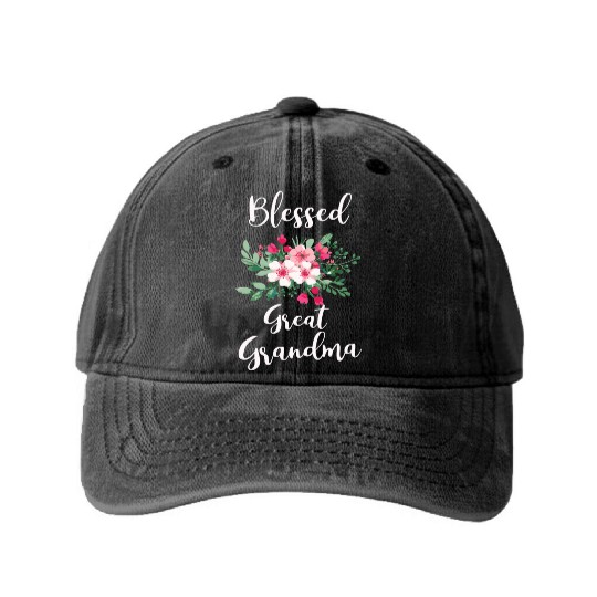 Blessed Great Grandma Flower Bouquet For Grandma Washed Denim Baseball Caps