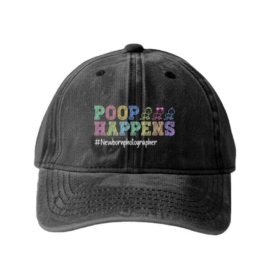Poop Happens #Newbornphotographer - Newborn Washed Denim Baseball Caps