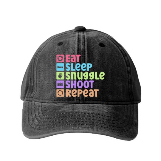 Eat Sleep Snuggle Shoot Repeat - Newborn Washed Denim Baseball Caps