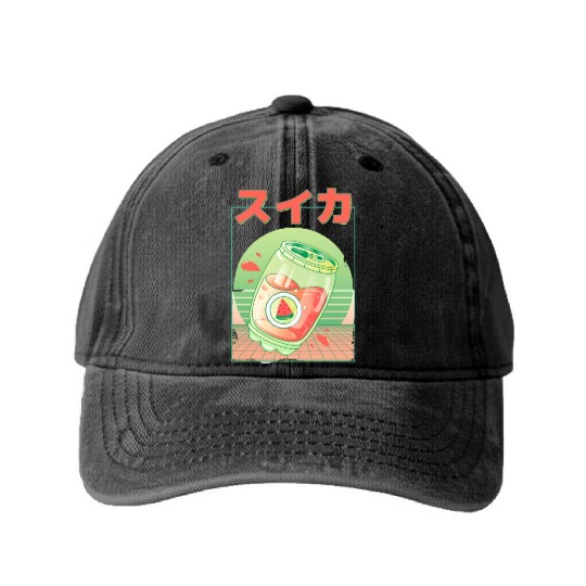 90s Japanese Watermelon Soda Vaporwave Washed Denim Baseball Caps