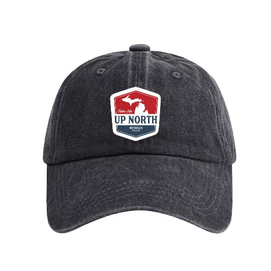 Vintage Up North Michigan Washed Denim Baseball Caps