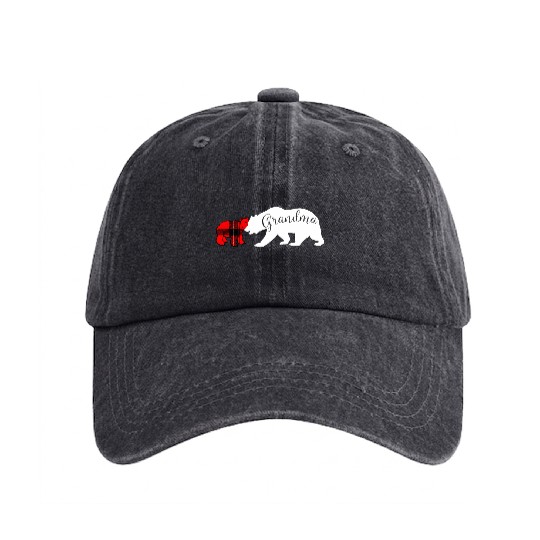 Grandma Bear Red Plaid Cub Mom Christmas Ladies Washed Denim Baseball Caps