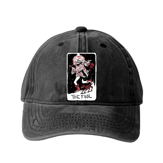 The Fool Skeleton With Dog Tarot Card Washed Denim Baseball Caps
