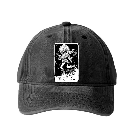 The Fool Skeleton With Dog Tarot Card Washed Denim Baseball Caps
