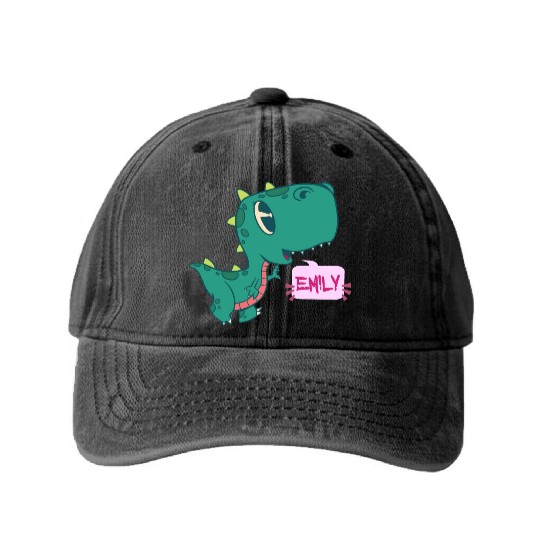 EMILY - Lovely girl name with cute dinosaur Washed Denim Baseball Caps