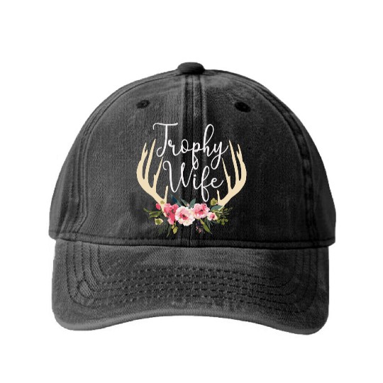 Trophy Wife Cute Deer Antlers Flowers Hunters Wife Washed Denim Baseball Caps