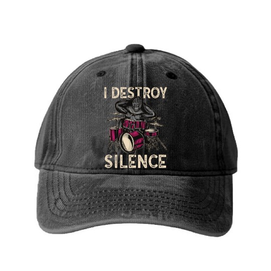 I Destroy Silence Drummer Band Music Beat Drum Washed Denim Baseball Caps