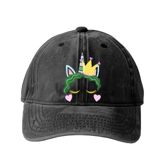 Green Shamrocks Irish Cute Unicorn Girls St Patric Washed Denim Baseball Caps