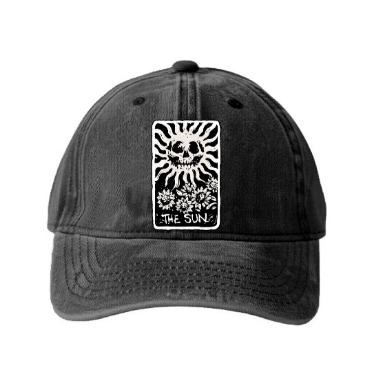 The Sun Skeleton Skull Tarot Card Washed Denim Baseball Caps
