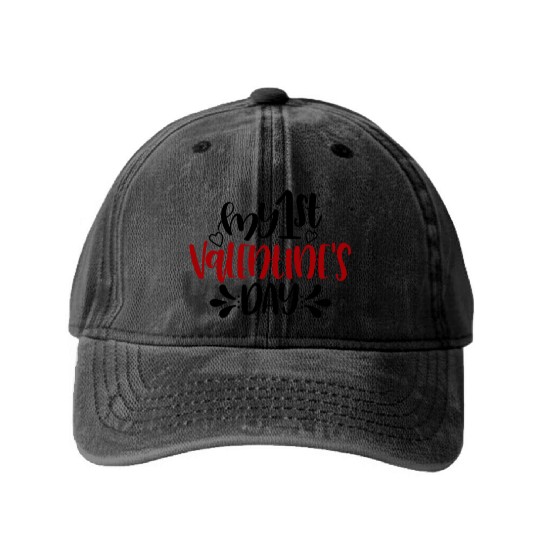Greeting Card my 1st valentines day valentine card Washed Denim Baseball Caps