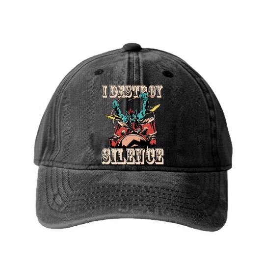 I Destroy Silence Drummer Band Music Beat Drum Washed Denim Baseball Caps