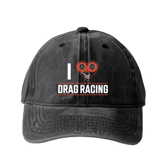 Drag Racing Race Car Heart I Love Washed Denim Baseball Caps