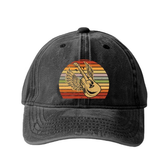 Rock & Roll Guitar Wings Retro Music Guitarist Washed Denim Baseball Caps