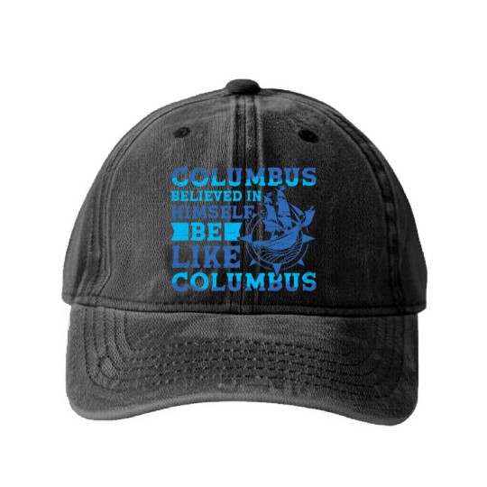 Columbus Believe 1942 American Italian Christopher Washed Denim Baseball Caps