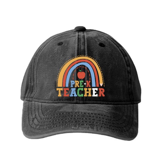 Pre-K Teacher 100th Day Of School Education Washed Denim Baseball Caps