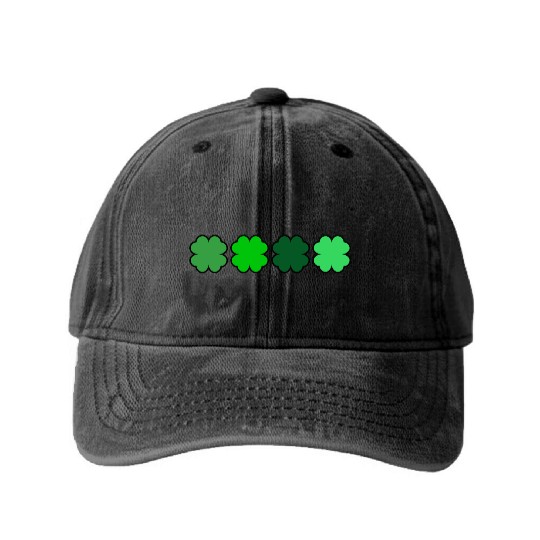 Four Leaf Clover Lucky Motif Washed Denim Baseball Caps