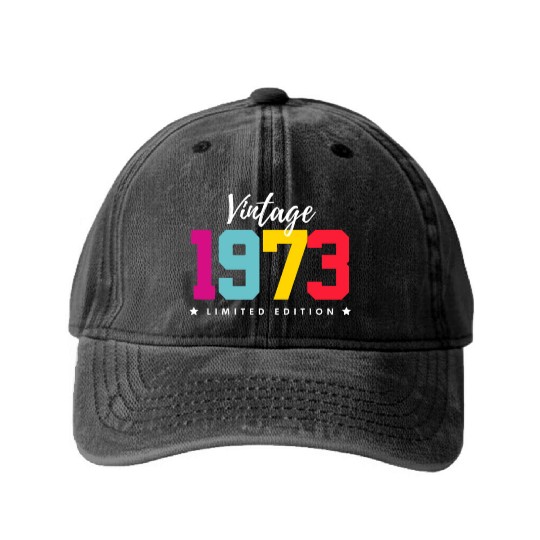 50 Years Vintage 1973 Retro 50th Birthday Washed Denim Baseball Caps