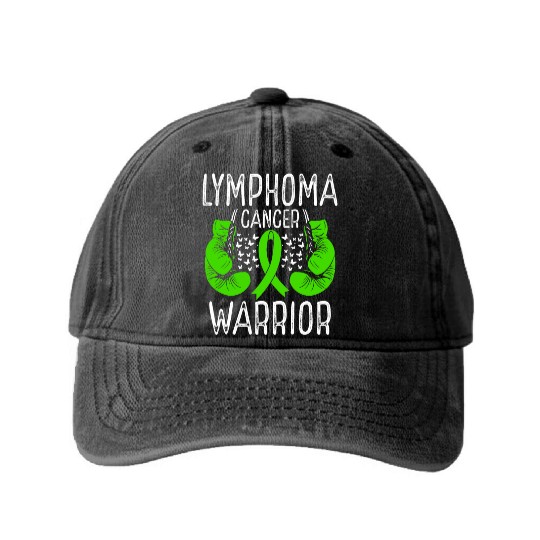Lymphoma Cancer Warrior Awareness Ribbon Gloves Washed Denim Baseball Caps