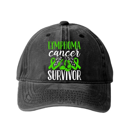 Lymphoma Cancer Awareness Ribbon Gloves Survivor Washed Denim Baseball Caps