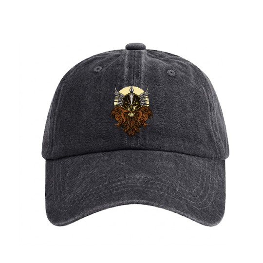 Bearded beard viking helmet Bearded beard viking h Washed Denim Baseball Caps