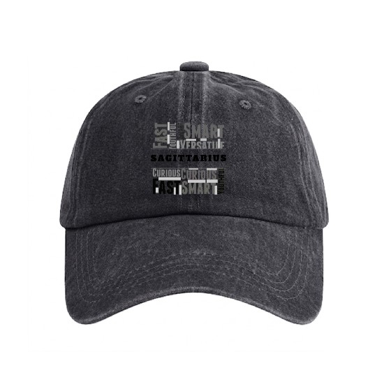 Sagittarius Zodiac Star Sign Word Cloud Square Mon Washed Denim Baseball Caps