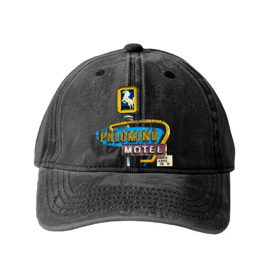 Route 66 Neon Palomino Motel Tucumcari, New Mexico Washed Denim Baseball Caps