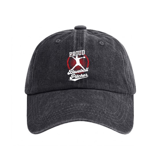 Proud Baseball Pitcher Player Hobby Sayings Washed Denim Baseball Caps