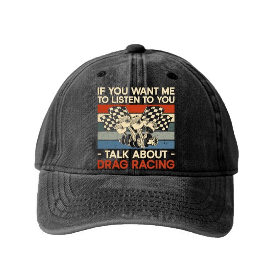 Drag Racing Race Car Retro Vintage Washed Denim Baseball Caps