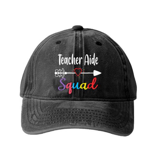 Teacher Aide Squad Funny Back To School Teacher su Washed Denim Baseball Caps
