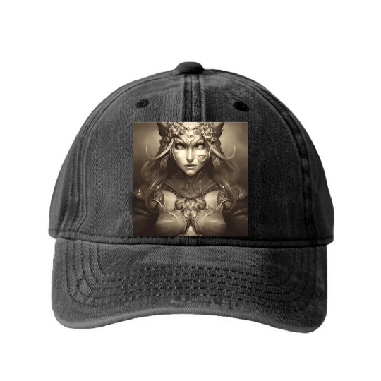 Warrior princess wearing gothic plate dark fantasy Washed Denim Baseball Caps