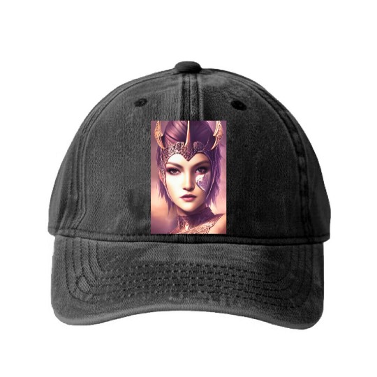 Warrior princess wearing gothic plate dark fantasy Washed Denim Baseball Caps