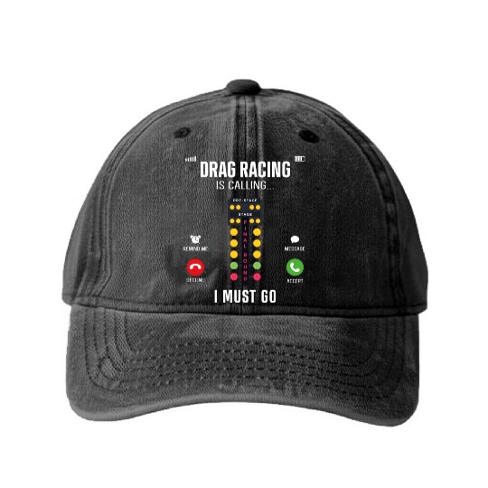 Drag Racing Race Car Phone Display Washed Denim Baseball Caps