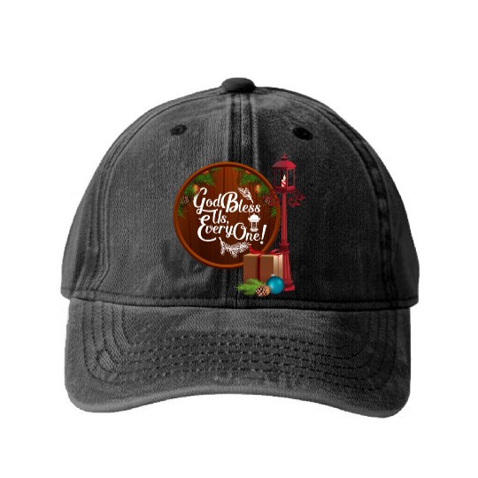 A Christmas Carol Charles Dickens God Bless Us Eve Washed Denim Baseball Caps