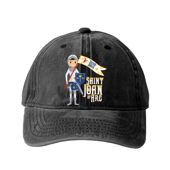 St Joan of Arc for Kids Cute Catholic Girl Saints Washed Denim Baseball Caps