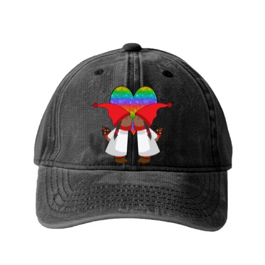 Black Lesbian Gnome Valentines Day Couples Gift Washed Denim Baseball Caps